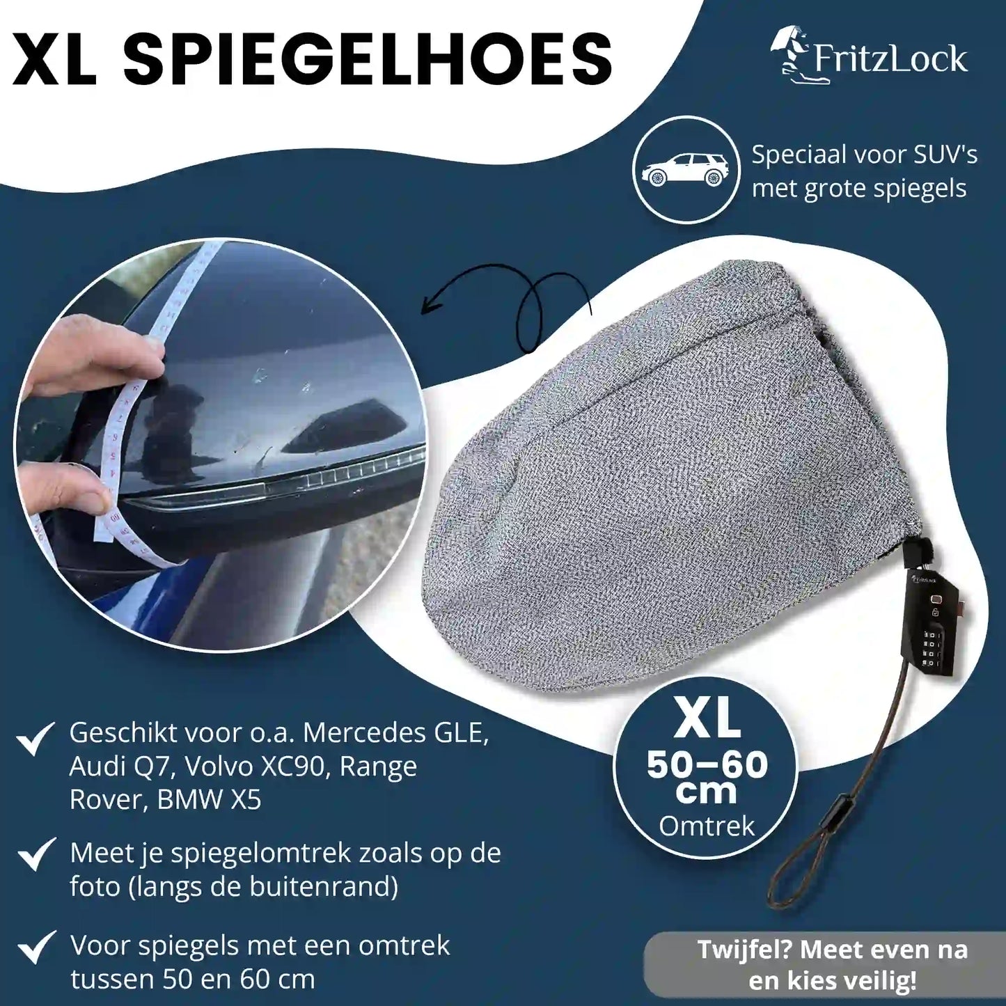 FritzLock Spiegelhoes XL – Diefstalbescherming voor grote SUV-spiegels (Set van 2)