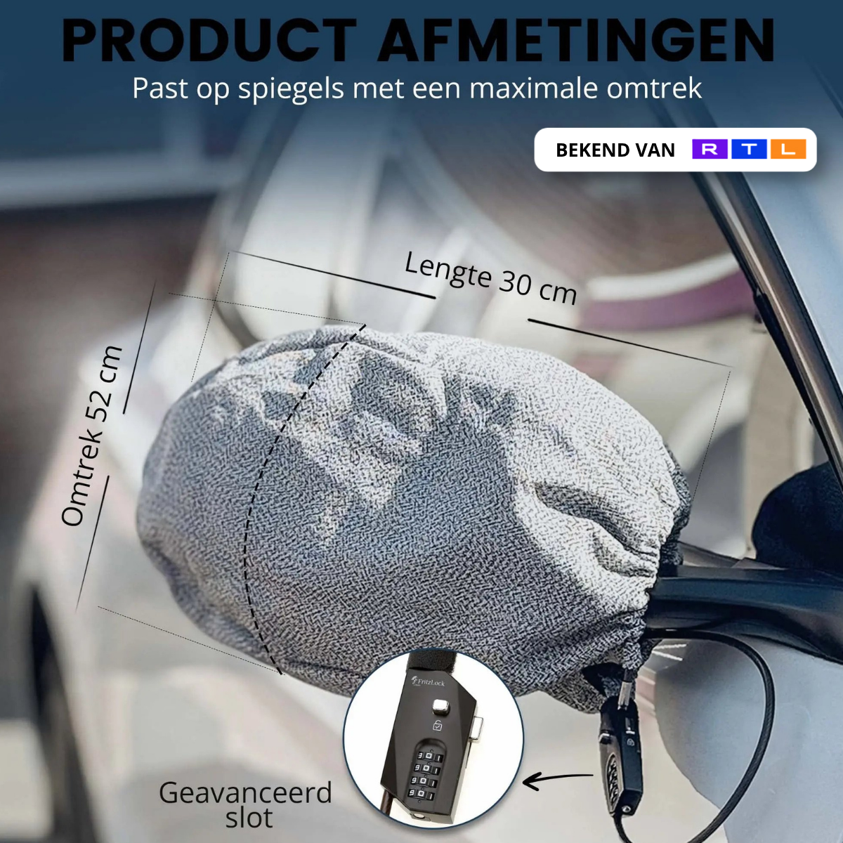 FritzLock anti‑diefstal spiegelhoezen – snijbestendige set van 2